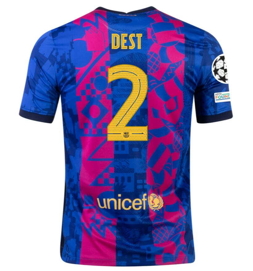 2021/22 Barcelona Football Kit Third Soccer Jersey with SERGIÑO DEST 2 UCL printing